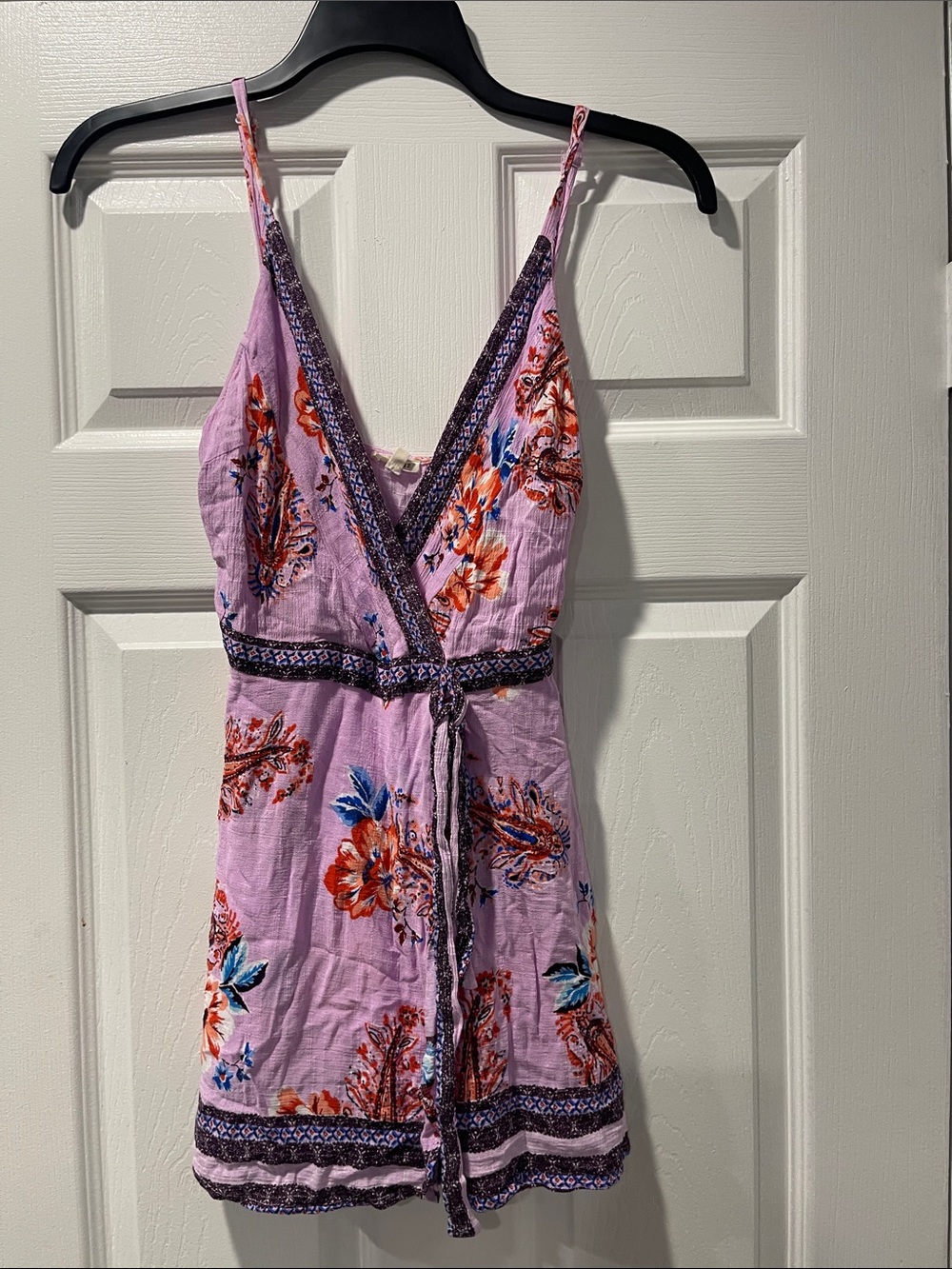 En Creme Lavender Floral Wrap Chemise with Tie Waist